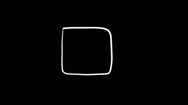Hand-drawn white square outline on a black background, minimalist animation.