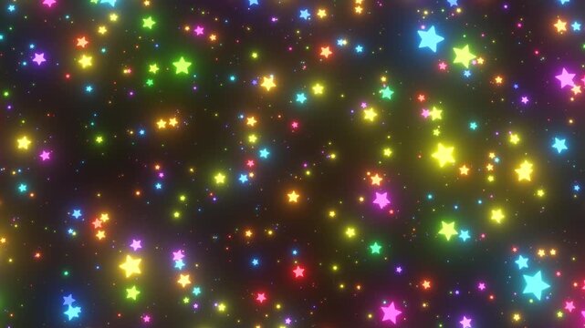 Endless Rainbow Neon Glow Falling Stars Raining Down Slowly Sparkling - 4K Seamless VJ Loop Motion Background Animation