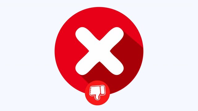 Red circle with a white x and thumbs down suitable for rejection or dislike concepts, negative feedback, disapproval, and failure themes.