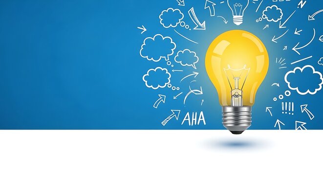 A bright yellow light bulb with creative ideas and inspiration