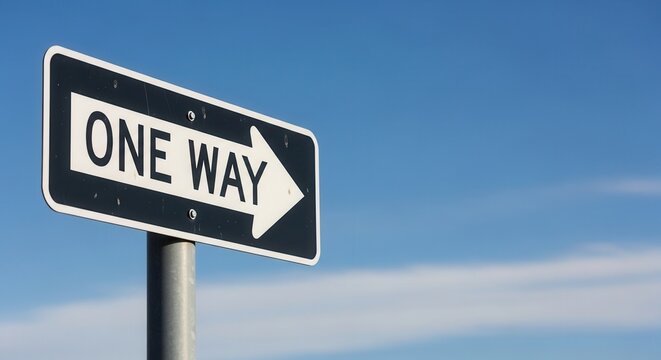 One Way Street Sign Against A Clear Blue Sky
