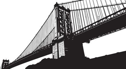 Fototapeta premium Iconic Suspension Bridge Silhouette Against White Background Closeup View