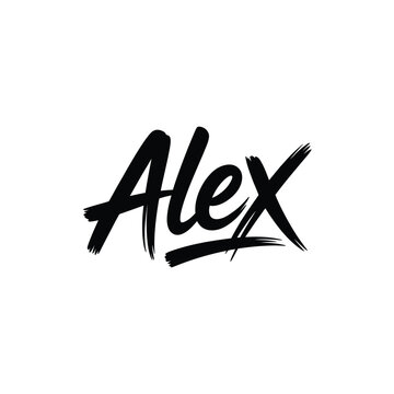 Bold black lettering spells out the name alex with dynamic brushstroke effects