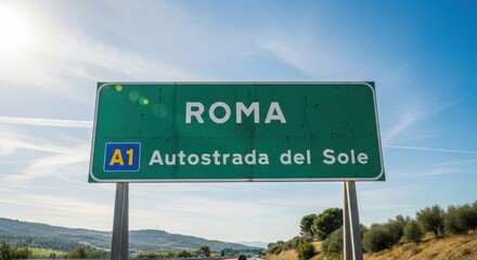 Fototapeta premium Roma Autostrada del Sole Highway Sign Italy Road Trip