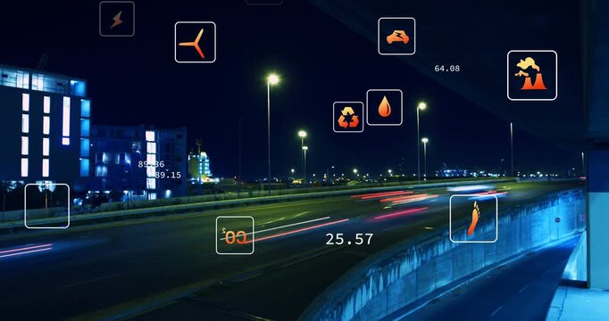 Elevated highway showing light trails orange icons appearing at 3s spreading centering mapping data