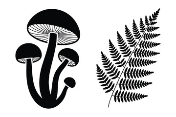 Mushroom and fern leaf silhouette icon vector graphic © Sadek