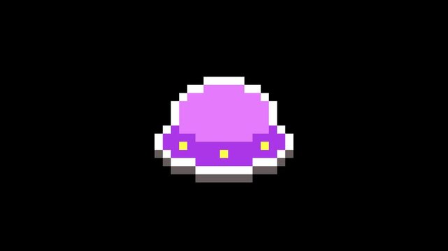 8-bit pixel art purple UFO outline icon. looped animation 4k 30fps