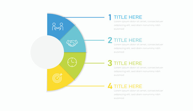 Semi circle 4 steps process modern infographic diagram. Colorful infographics for business, startup, report, presentation, slides.