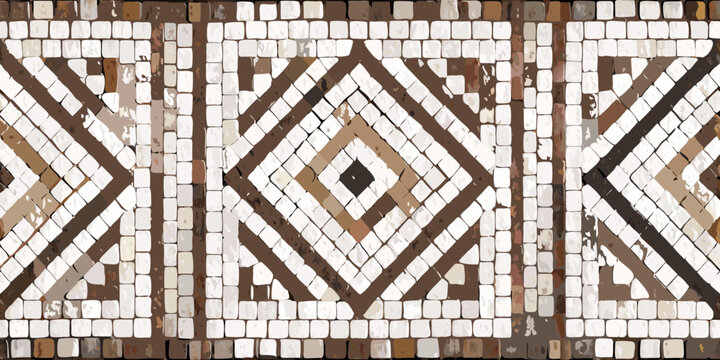 Intricate geometric mosaic pattern with brown and white tesserae