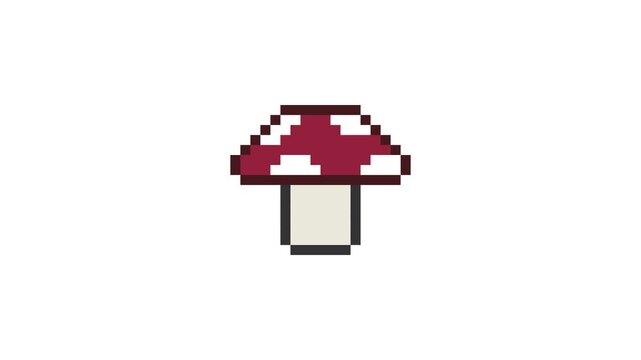 8-bit pixel art red mushroom icon. looped animation 4k 30fps
