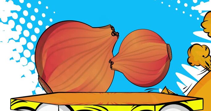 Comic Book Product podium stage animation for presentation with Onion. Retro comics background video.