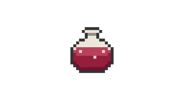 8-bit pixel art red potion icon. looped animation 4k 30fps