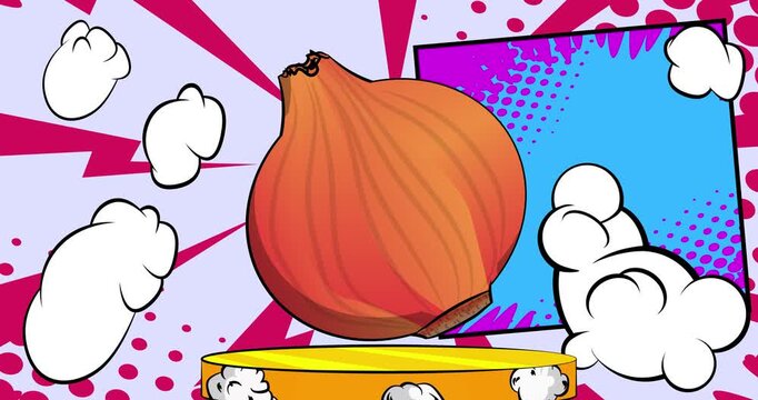 Comic Book Product podium stage animation for presentation with Onion. Retro comics background video.