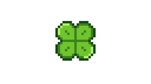 8-bit pixel art green clover icon. looped animation 4k 30fps