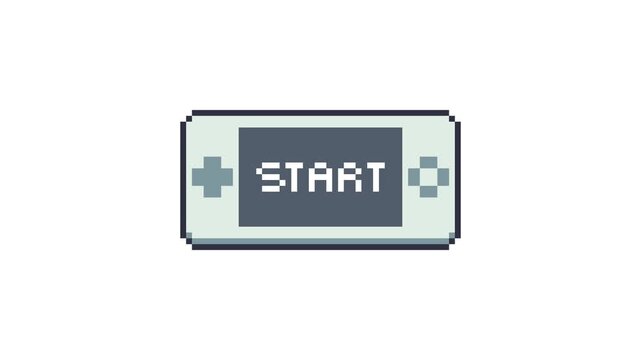8-bit pixel art game console start text screen. looped animation 4k 30fps