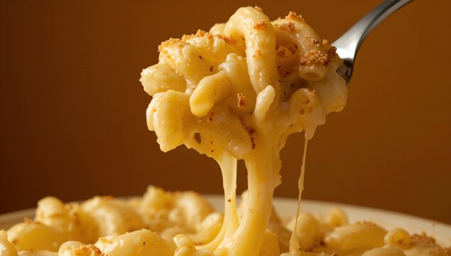 Creamy Macaroni and Cheese with Melted Cheese and Breadcrumb Topping in a Bowl