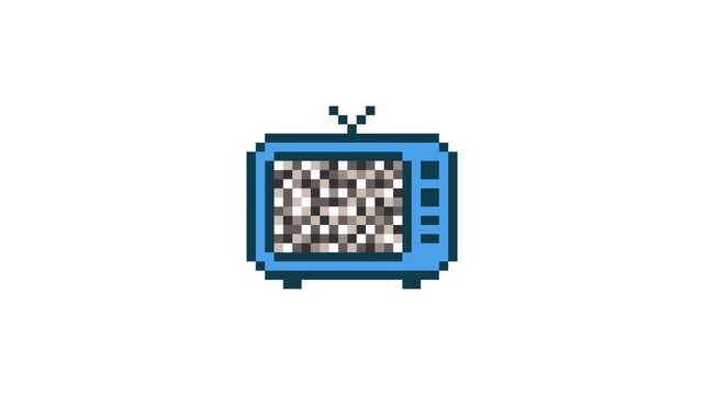 8-bit pixel art retro blue tv black noise screen. looped animation 4k 30fps