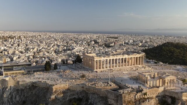 Iconic ancient acropolis citadel, including the parthenon, overlooking the city of athens, greece
