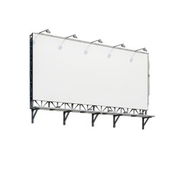 Obraz premium Large empty blank billboard sign with metal frame and spotlights, isolated on transparent cutout png.