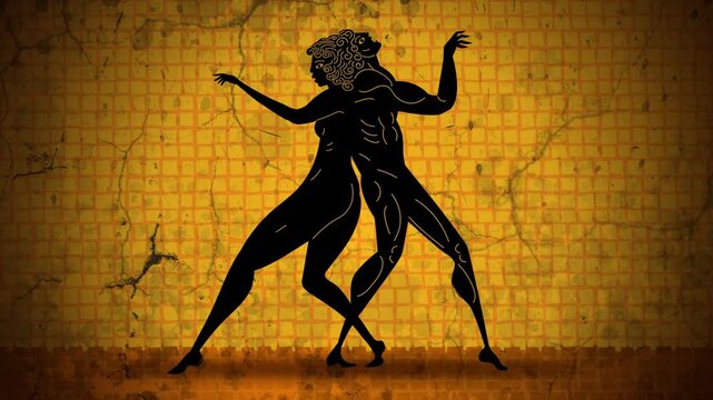 greek androgynous myth fused man and woman in orange vase style
