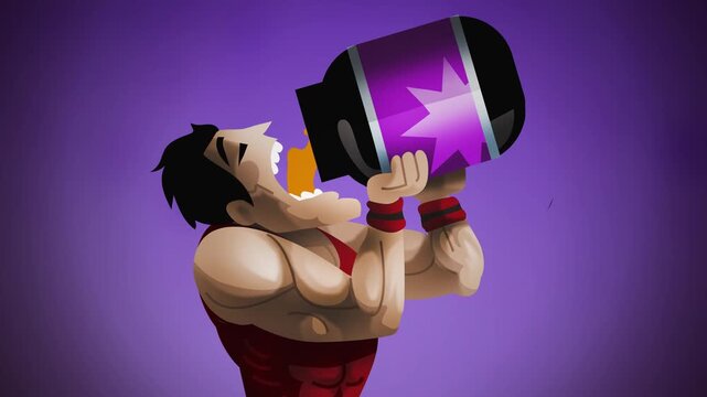 muscular bodybuilder eating whey protein from container