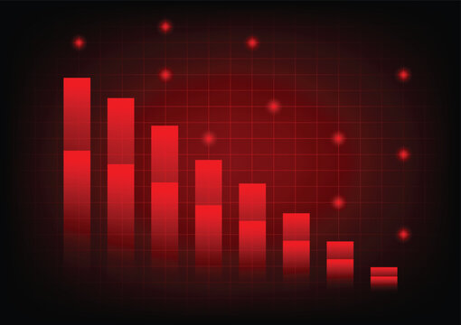 Economic critical crisis concept. The bar graph on red background. Recession, financial, cryptocurrency, gold, and the stock market. Losing money and cash. Bearish.