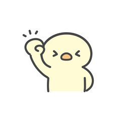 ガッツポーズをするひよこの手書きイラスト　前向きでやる気や成功を表すイメージ © Nitomaru