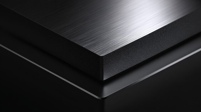 Matte black metal NFC business card levitating on one corner with cinematic lighting, soft reflections, minimalist luxury design, precision edges, hyper-realistic futuristic elegance