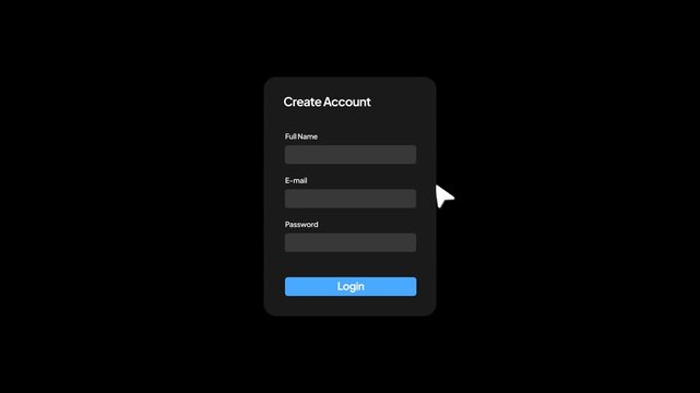 Create Account and login animation, Transparent background. 4K resolution