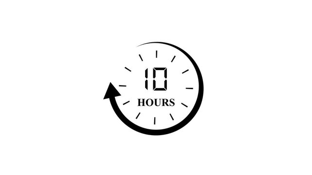 Minimalist 10 Hours Timer Icon with Circular Arrow Symbolizing Duration and Service Guarantee on White Background