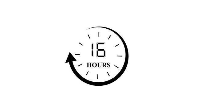 Minimalist 16 Hours Timer Icon with Circular Arrow Symbolizing Duration and Service Guarantee on White Background