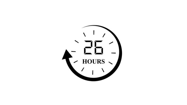 Minimalist 26 Hours Timer Icon with Circular Arrow Symbolizing Duration and Service Guarantee on White Background