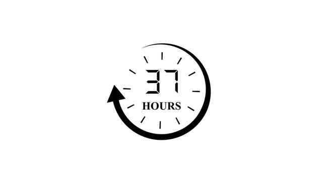 Minimalist 37 Hours Timer Icon with Circular Arrow Symbolizing Duration and Service Guarantee on White Background