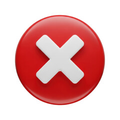 Fototapeta premium Three dimensional red circular button featuring a prominent white cross symbol for error alerts
