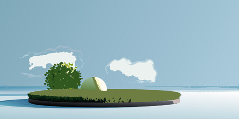A minimalist landscape featuring a small island with a dome structure © Bijoy