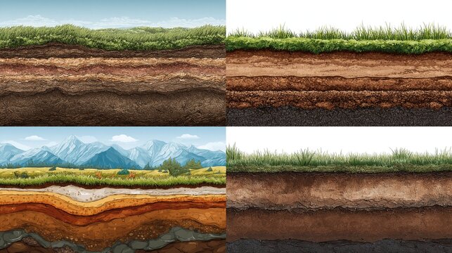 Natural ground section profile with layered soil horizons