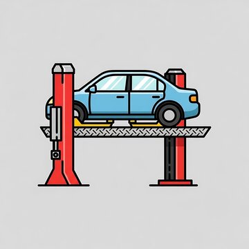 Car on a hydraulic lift.