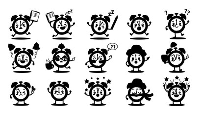 Fototapeta premium Adorable cartoon clock mascot set with cute time characters and funny expressions