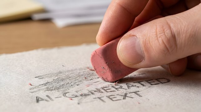 Hand erasing text on document.