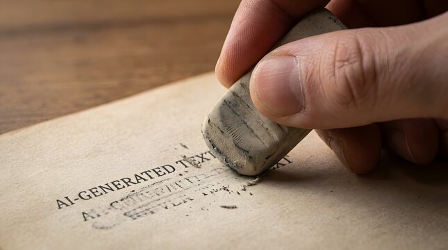 Hand erasing text on document.
