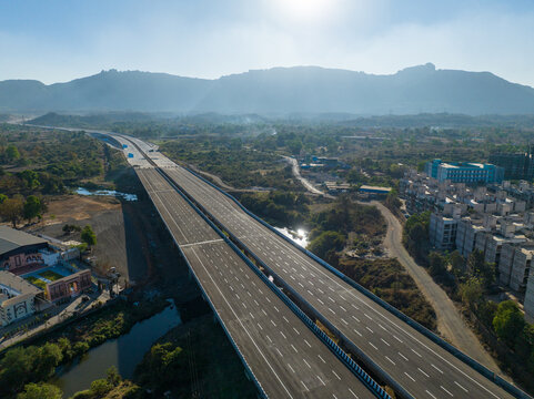 Delhi Mumbai Expressway  (Virar-JNPT Spur )Network Modern Highway Near Vadodara Aerial View