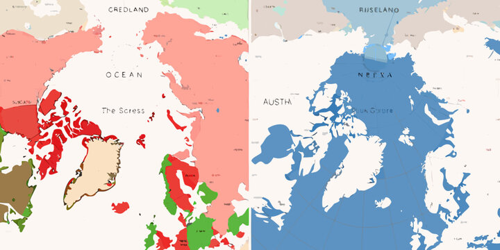 Vintage map illustration displaying geographical regions and ocean areas