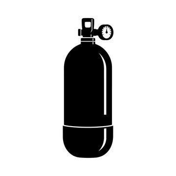 Diving Bail-Out Bottle Silhouette: Emergency Air Tank for Scuba Safety, Technical Underwater Survival Equipment Vector Icon.