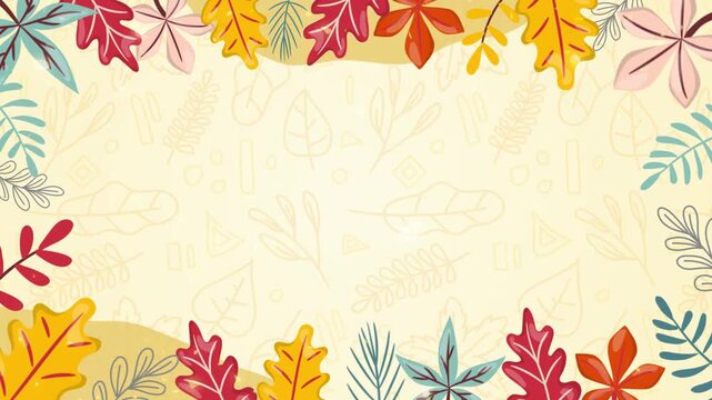 Romantic Floral Border with Autumn Leaves and Flowers for Anniversary Decoration