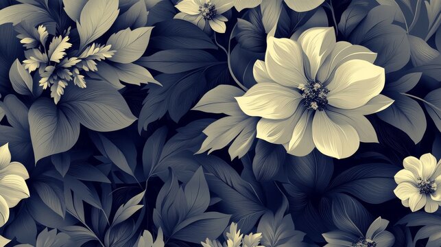 56.Repeating motif design with layered floral and abstract components, gentle shadows adding dimensionality, smooth transitions between units, versatile vector format with highly detailed