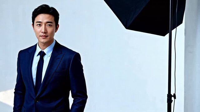 Man in blue suit posing for photo