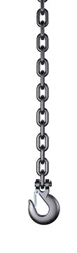 Heavy-duty metal chain with robust clevis grab hook, designed for industrial lifting, towing, and securing. Strong links emphasize durability, reliability, and mechanical strength in heavy operatio
