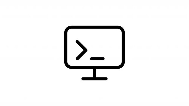 Animated terminal icon video featuring a command line interface, coding symbol, and developer workspace concept.