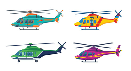 Four colorful helicopters in a cartoon style viewed from above © vector desgins 