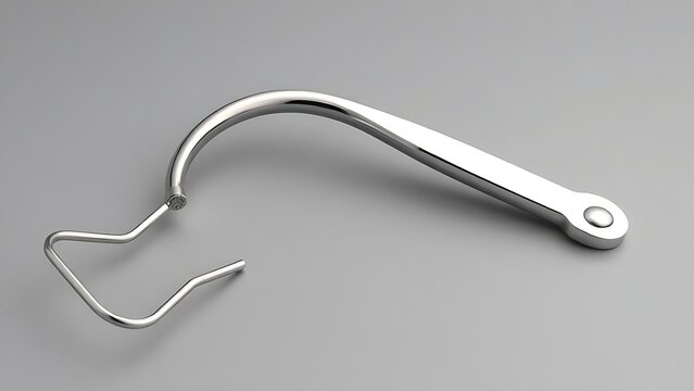 shortcoming. A stainless steel dental facebow isolated on a neutral background. STEM education sheets, lab safety posters, designed for biotech research communications, used by nutritionists.